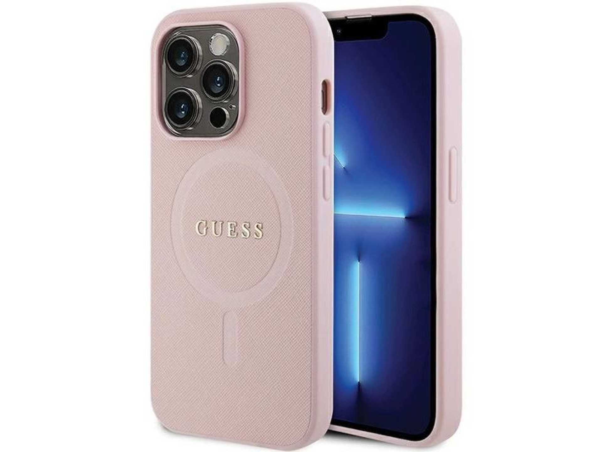 Capa Guess GUHMP14XPSAHMCP para iPhone 14 Pro Max - rosa Saffiano MagSafe
