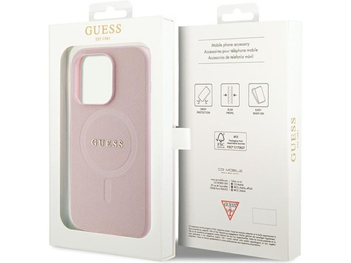 Capa Guess GUHMP14XPSAHMCP para iPhone 14 Pro Max - rosa Saffiano MagSafe
