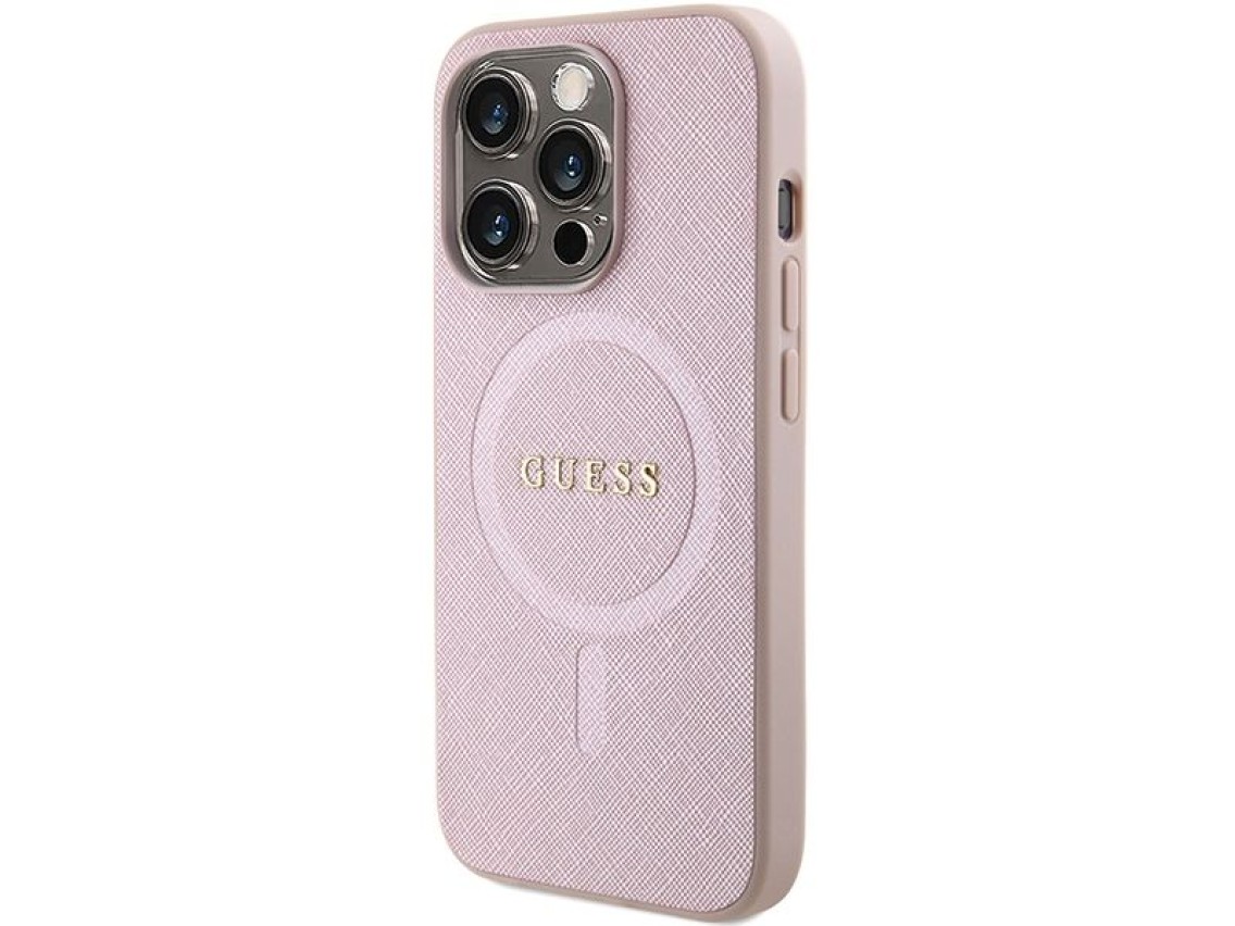 Capa Guess Saffiano MagSafe para iPhone 15 Pro - rosa