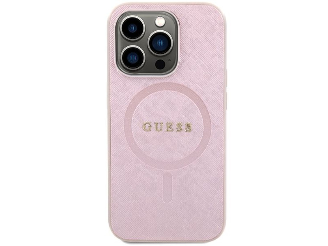 Capa Guess Saffiano MagSafe para iPhone 15 Pro - rosa