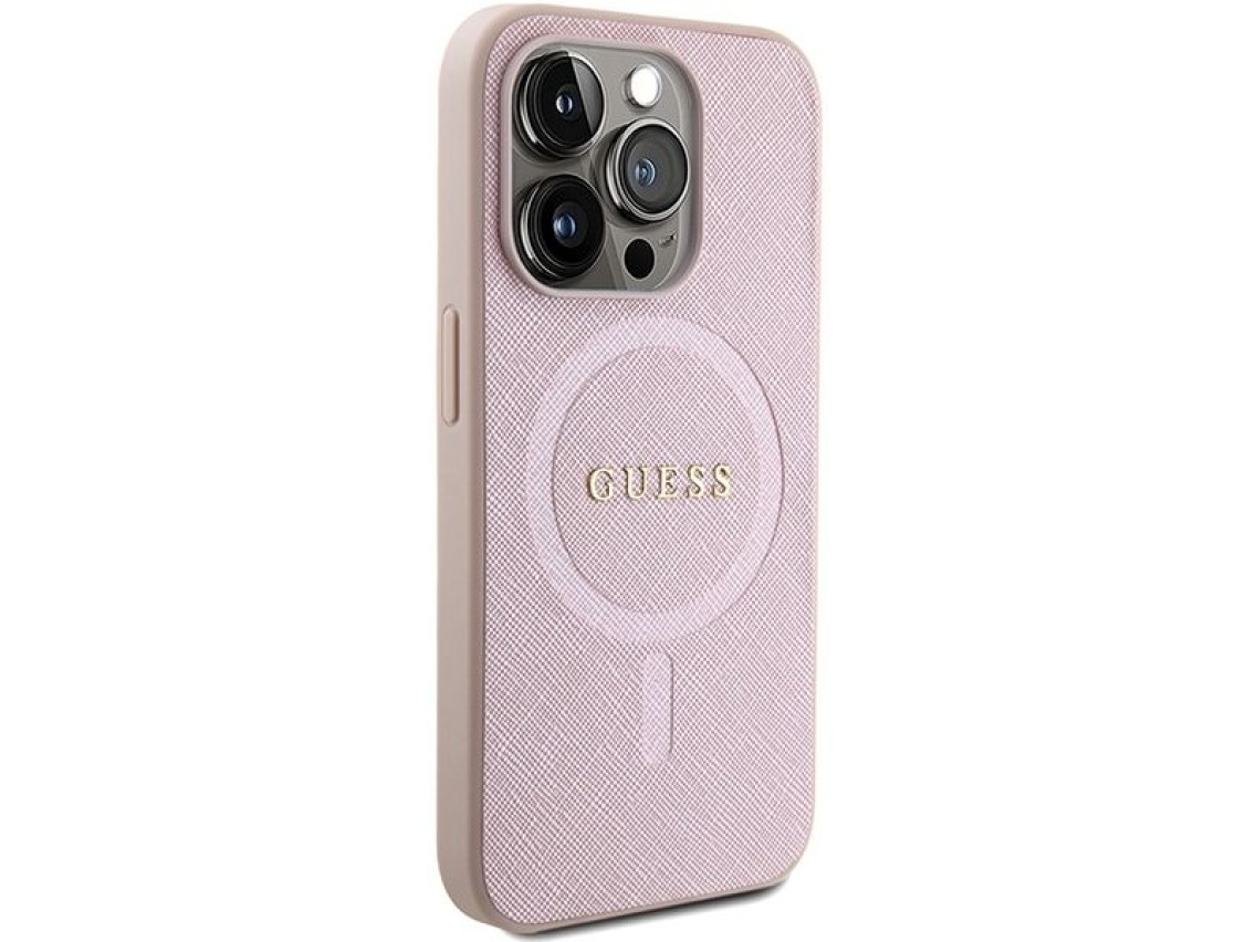 Capa Guess Saffiano MagSafe para iPhone 15 Pro - rosa