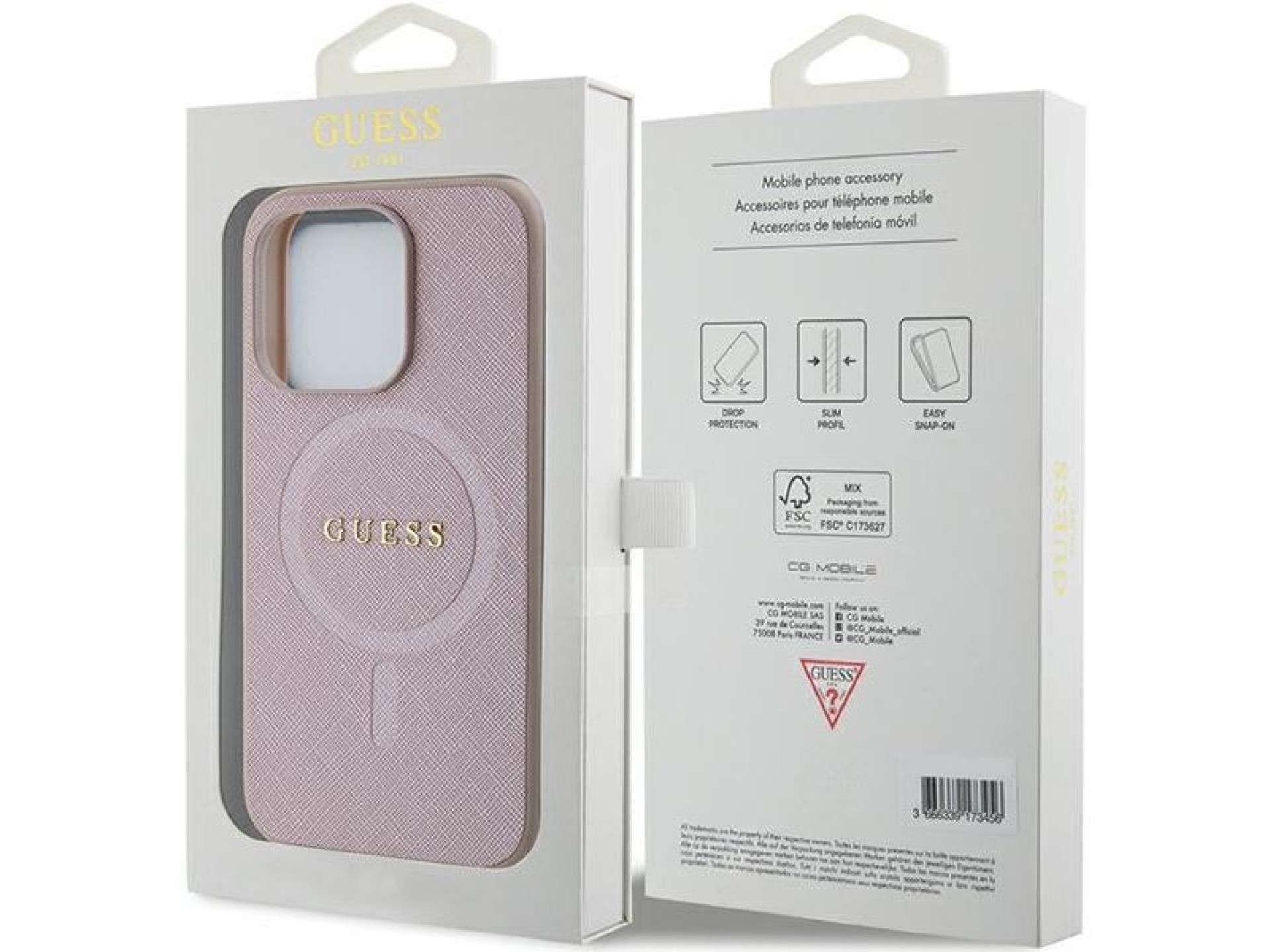 Capa Guess Saffiano MagSafe para iPhone 15 Pro - rosa