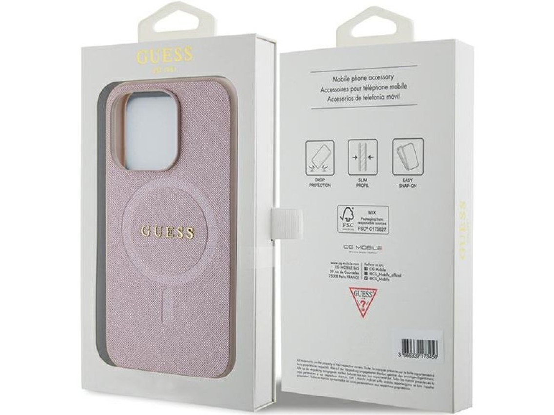 Capa Guess Saffiano MagSafe para iPhone 15 Pro - rosa