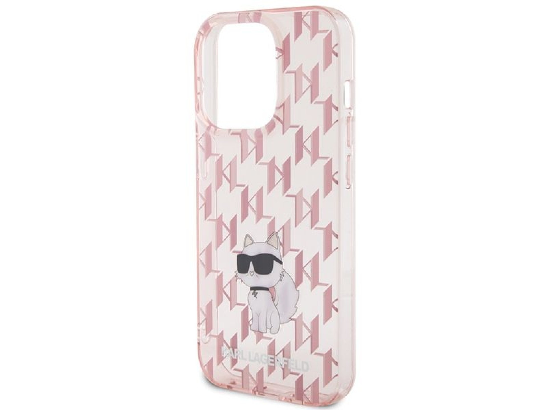 Funda para iPhone 15 Pro con monograma de Karl Lagerfeld (modelo Choupette) - Rosa