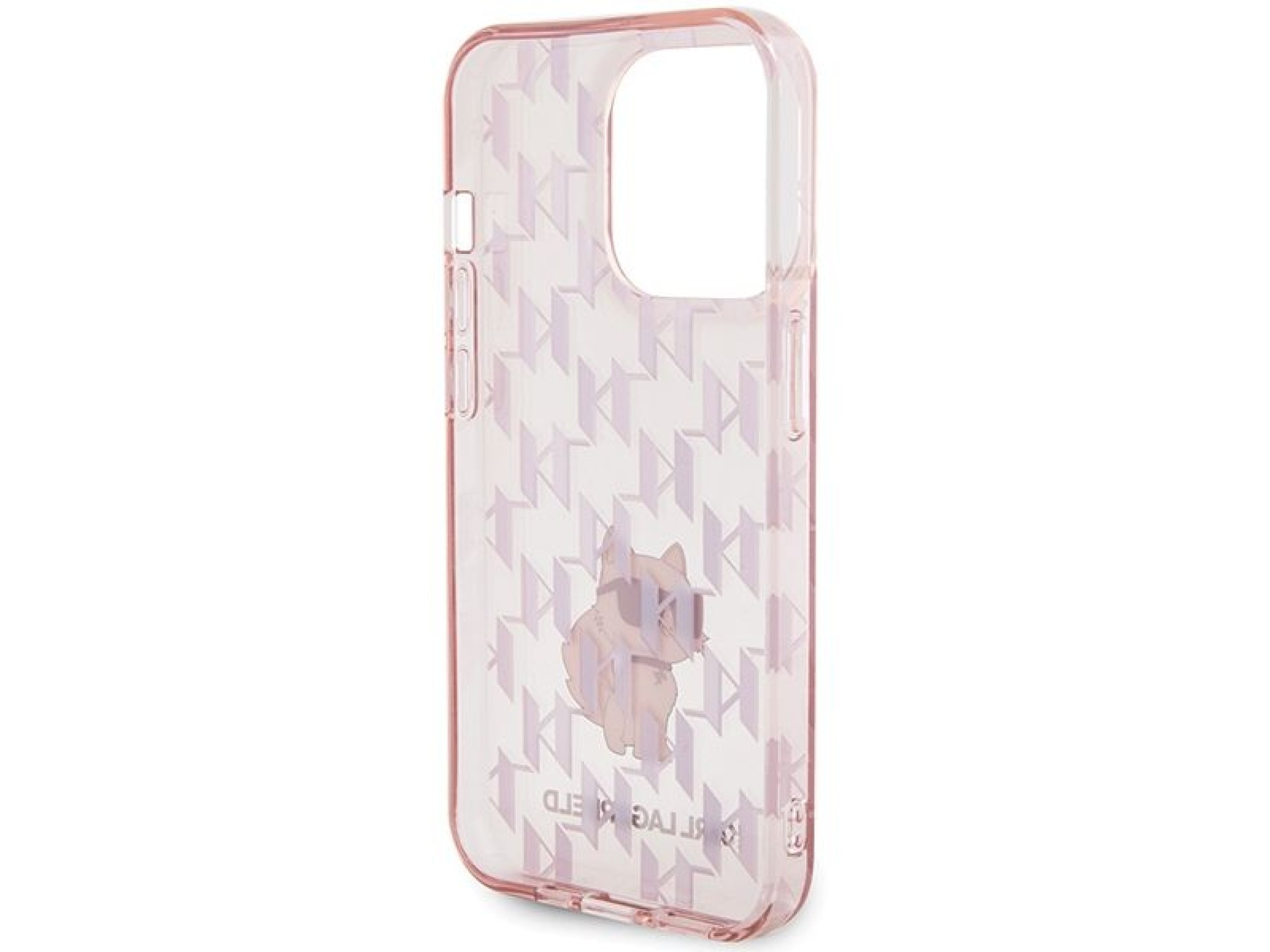 Funda para iPhone 15 Pro con monograma de Karl Lagerfeld (modelo Choupette) - Rosa