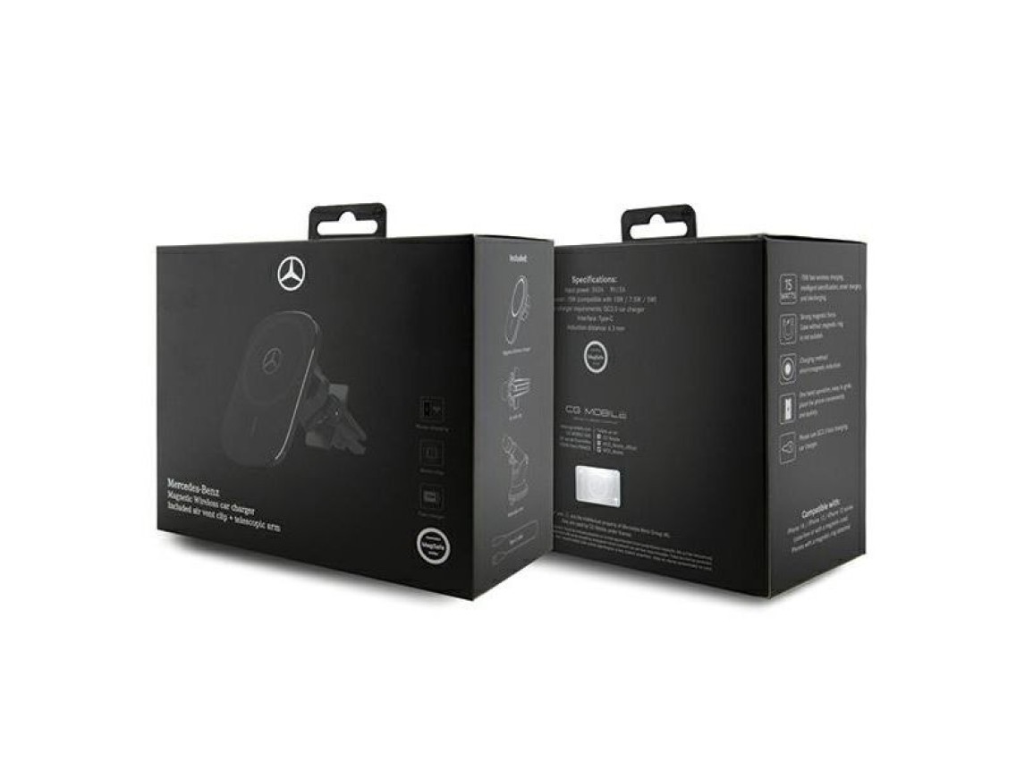 Suporte de indução Mercedes MEWCCGSLK 15W para saída de ar/vidro preto/preto com estrelas prateadas