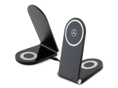 Carregador indutivo dobrável 2 em 1 Mercedes Silver Stars MagSafe de 15 W - preto Carregador indutivo dobrável 2 em 1 Mercedes Silver Stars MagSafe de 15 W - preto
