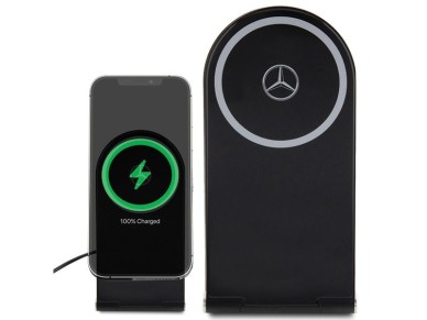 Carregador indutivo dobrável 2 em 1 Mercedes Silver Stars MagSafe de 15 W - preto Carregador indutivo dobrável 2 em 1 Mercedes Silver Stars MagSafe de 15 W - preto