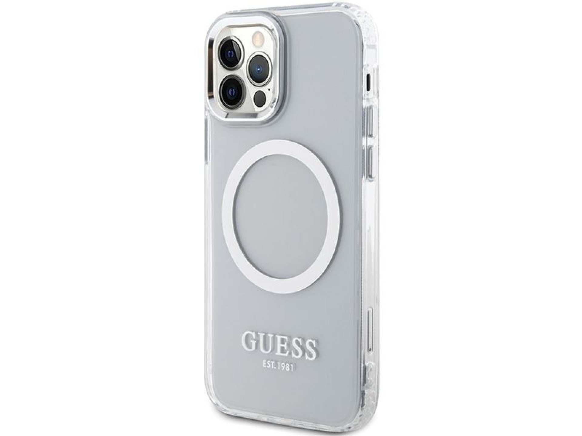 Funda Guess Metal Outline MagSafe para iPhone 12 / iPhone 12 Pro - plateada