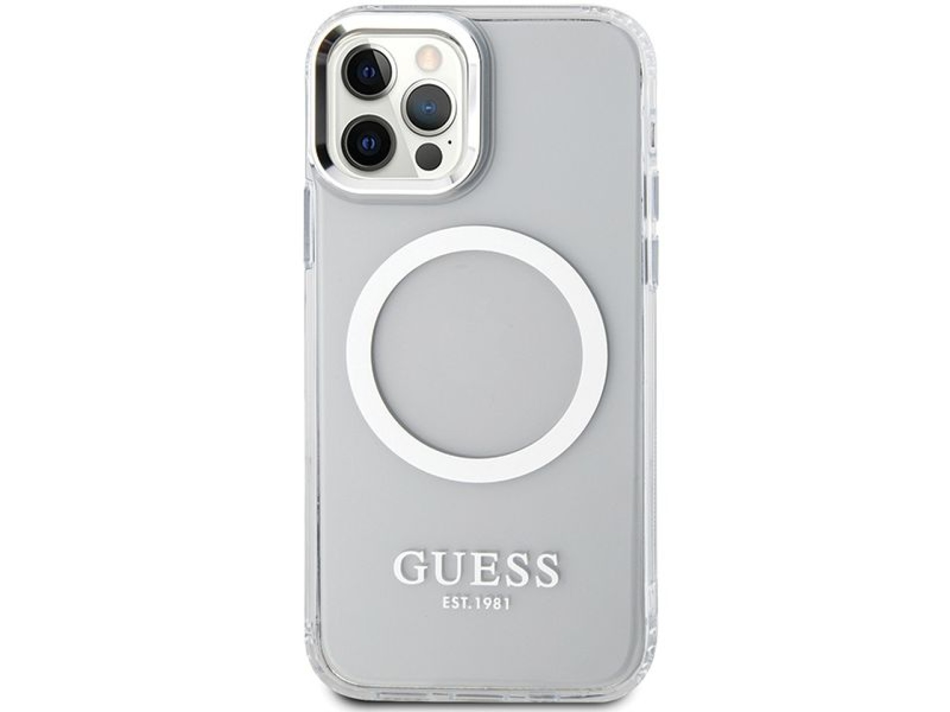Funda Guess Metal Outline MagSafe para iPhone 12 / iPhone 12 Pro - plateada