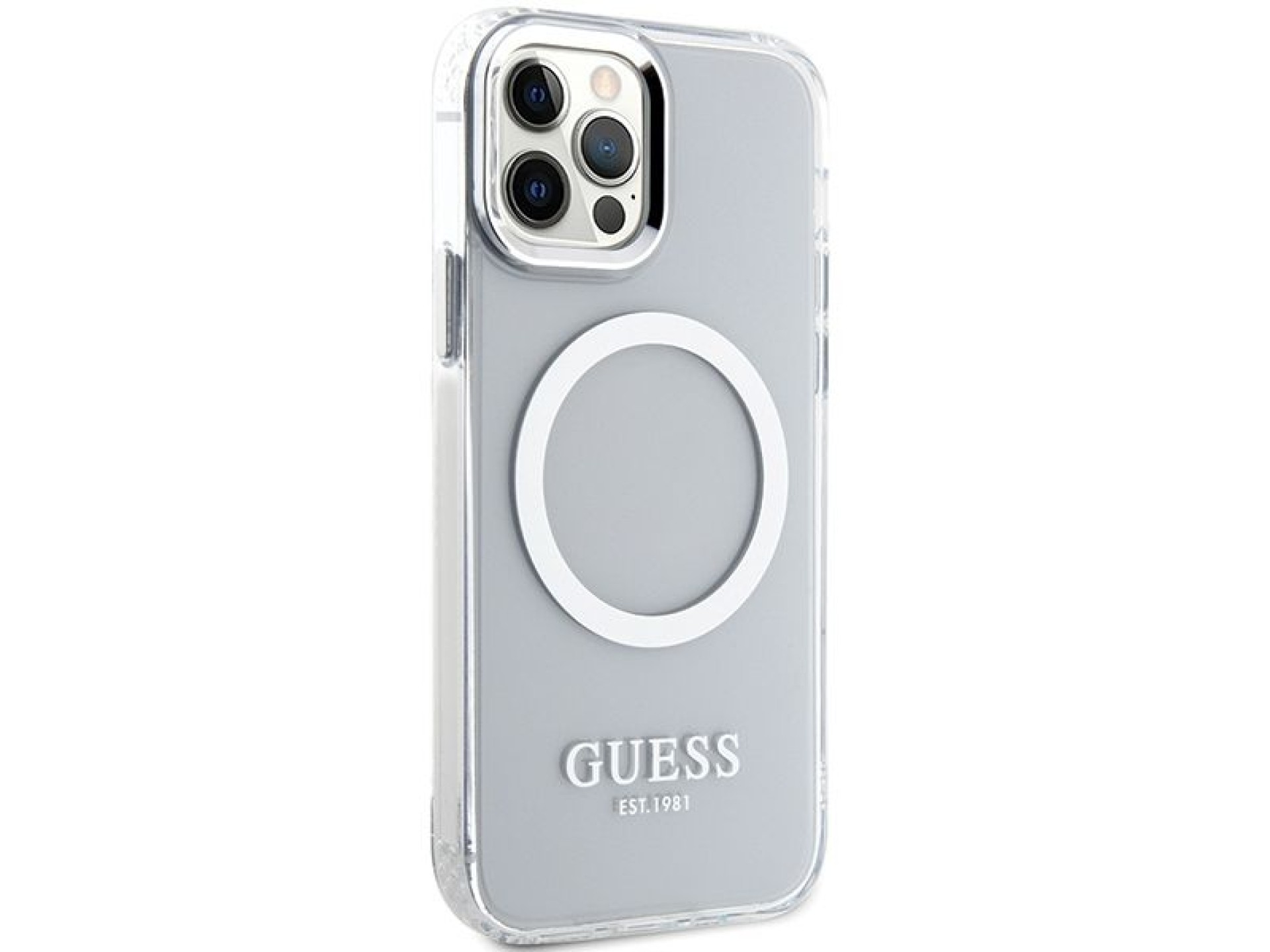 Funda Guess Metal Outline MagSafe para iPhone 12 / iPhone 12 Pro - plateada