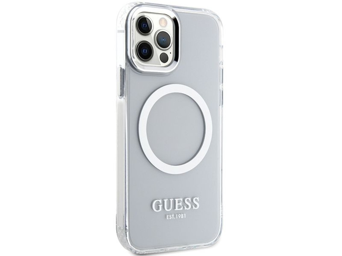 Funda Guess Metal Outline MagSafe para iPhone 12 / iPhone 12 Pro - plateada