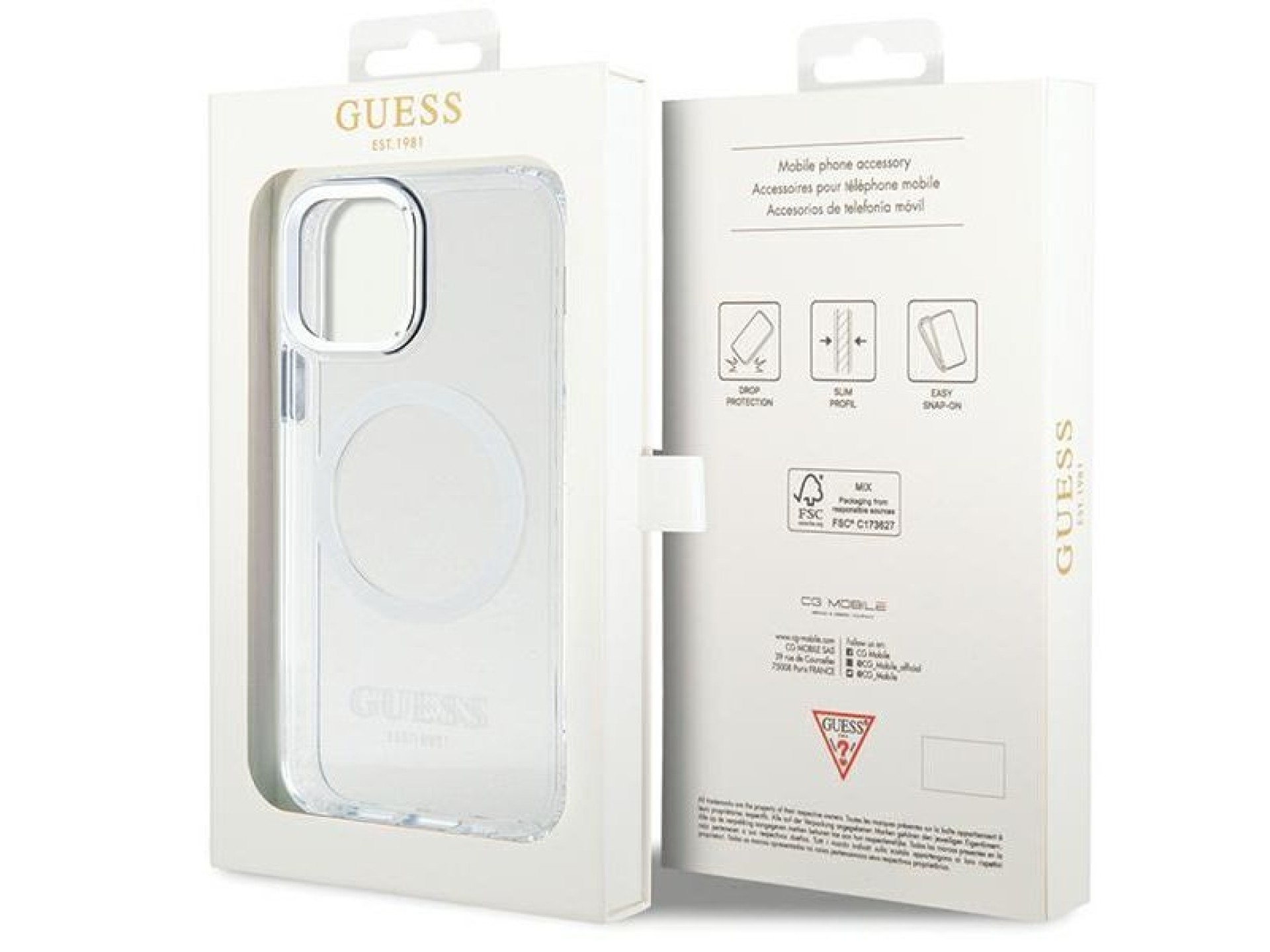 Funda Guess Metal Outline MagSafe para iPhone 12 / iPhone 12 Pro - plateada