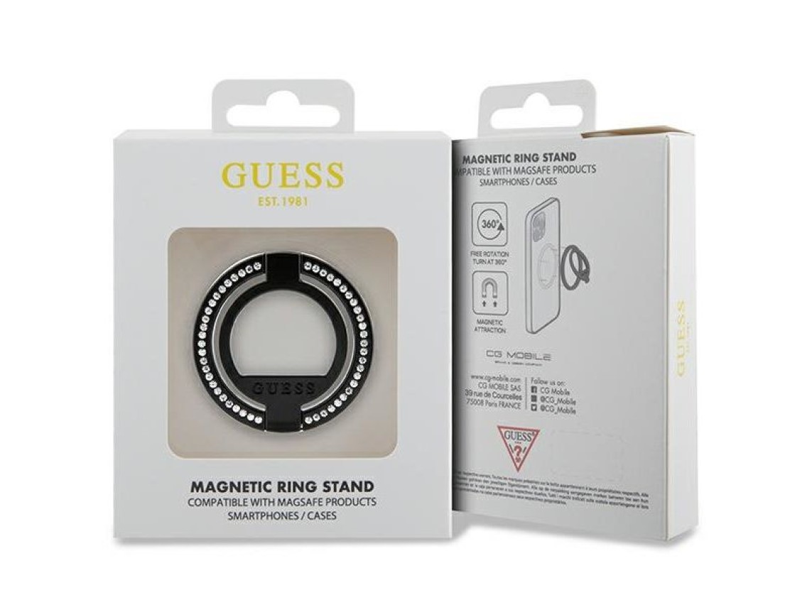 Soporte para anillos Guess MagSafe GUMRSALDGK negro/negro con diamantes de imitación