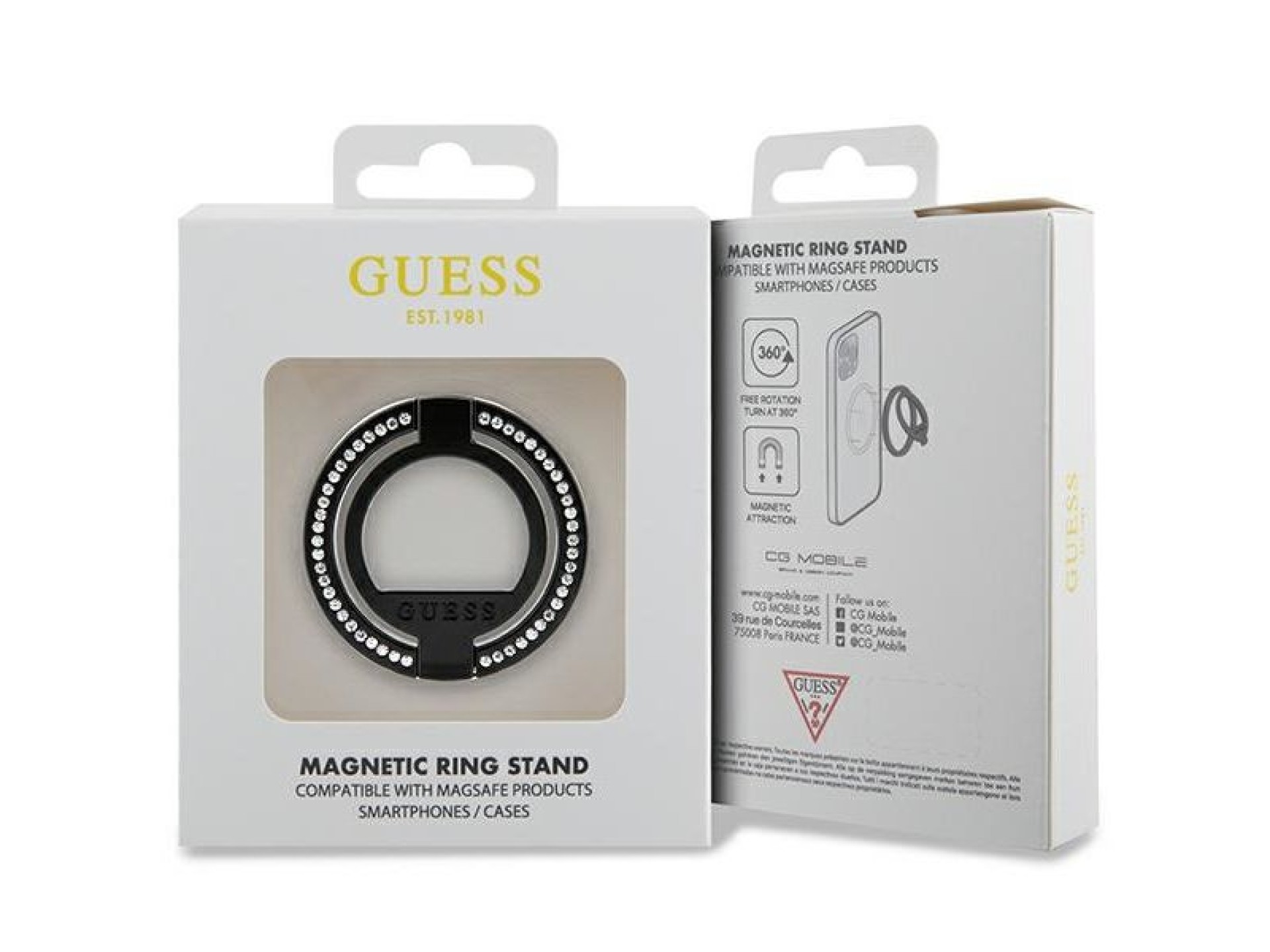 Soporte para anillos Guess MagSafe GUMRSALDGK negro/negro con diamantes de imitación