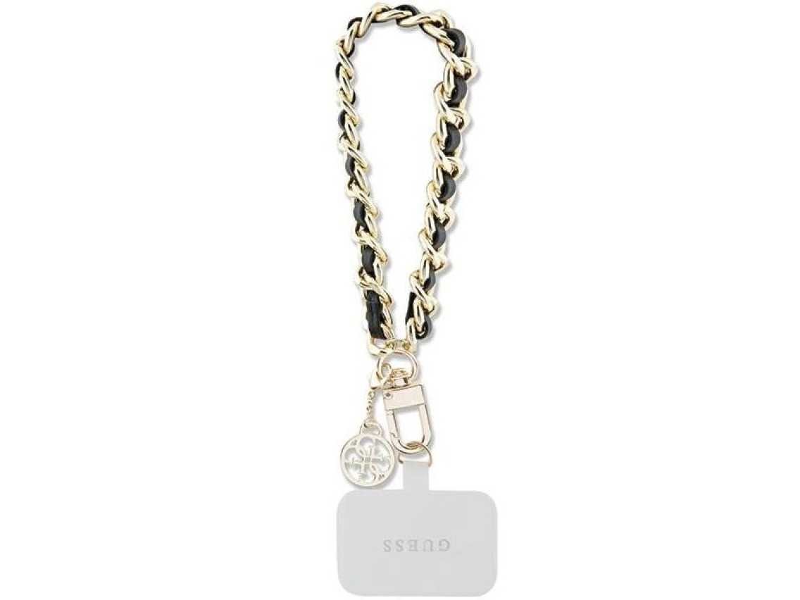 Capa com alça de mão universal Guess GUOUCHSAMC4K - Pingente de corrente Saffiano preta 4G