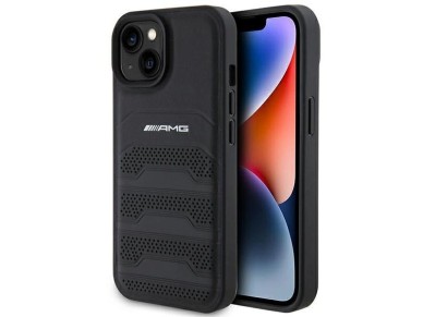 AMG Leather Debossed Lines case for iPhone 15 Plus - black AMG Leather Debossed Lines case for iPhone 15 Plus - black