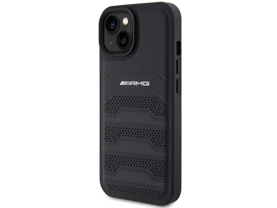 AMG Leather Debossed Lines case for iPhone 15 Plus - black