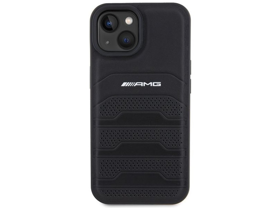 AMG Leather Debossed Lines case for iPhone 15 Plus - black