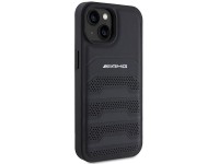 Capa AMG em couro com linhas em relevo para iPhone 15 Plus - preta Capa AMG em couro com linhas em relevo para iPhone 15 Plus - preta
