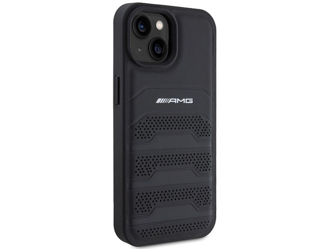 AMG Leather Debossed Lines case for iPhone 15 Plus - black