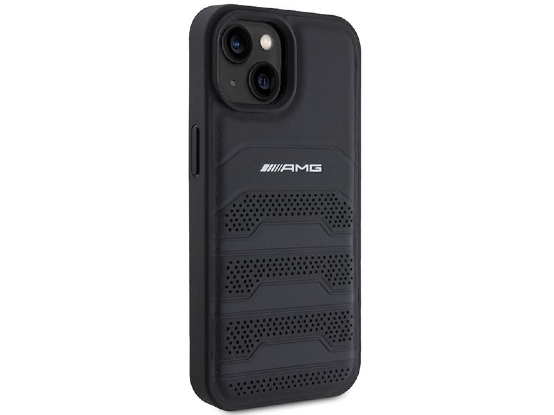 Capa AMG em couro com linhas em relevo para iPhone 15 Plus - preta