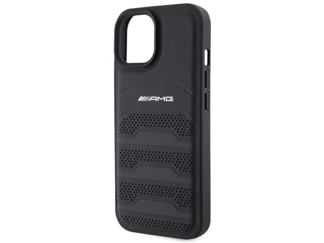 AMG Leather Debossed Lines case for iPhone 15 Plus - black