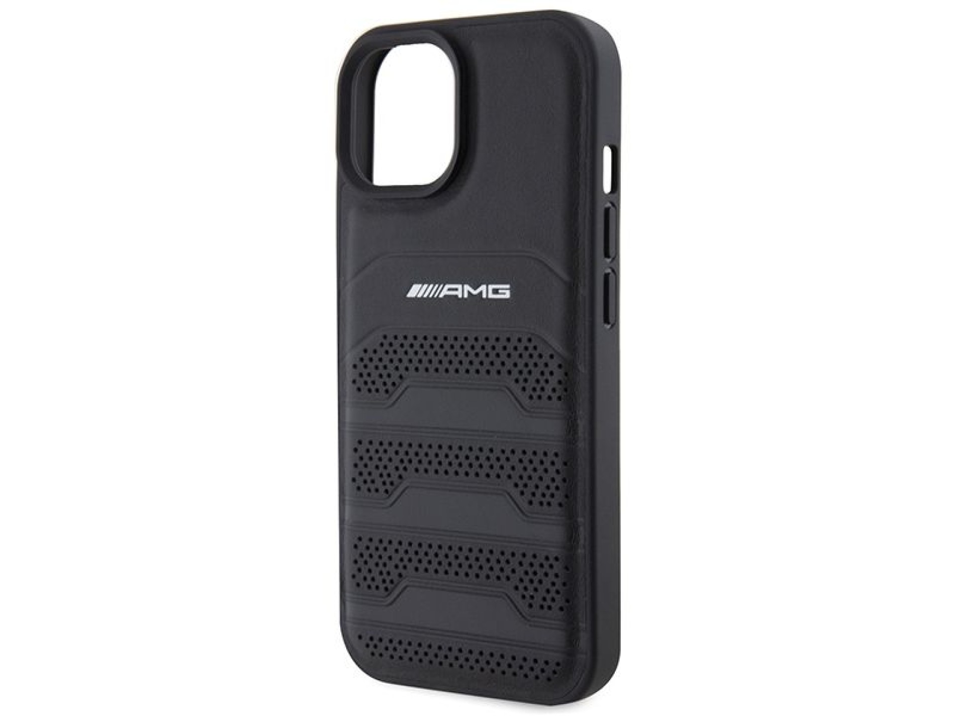 Capa AMG em couro com linhas em relevo para iPhone 15 Plus - preta