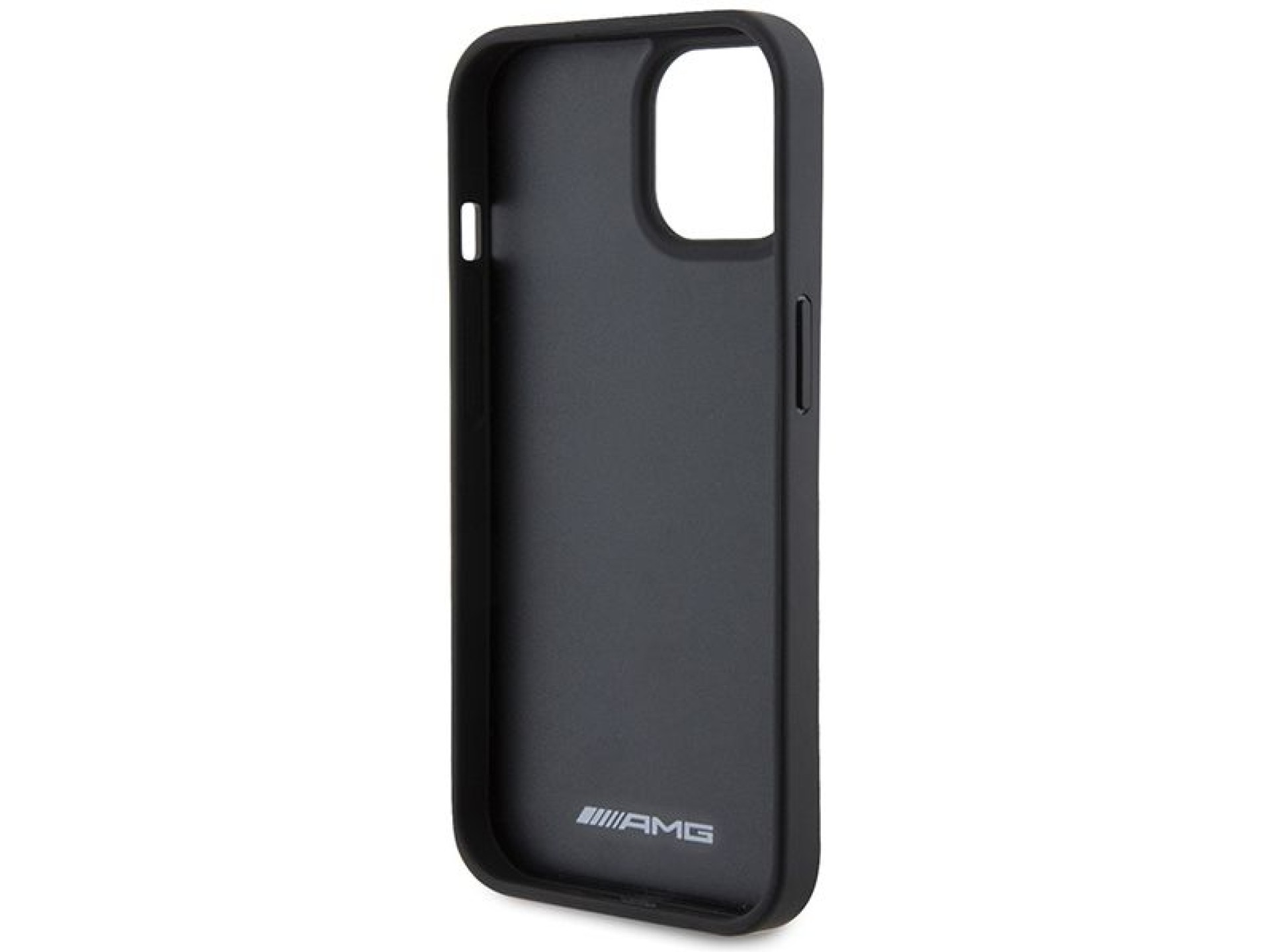 Capa AMG em couro com linhas em relevo para iPhone 15 Plus - preta