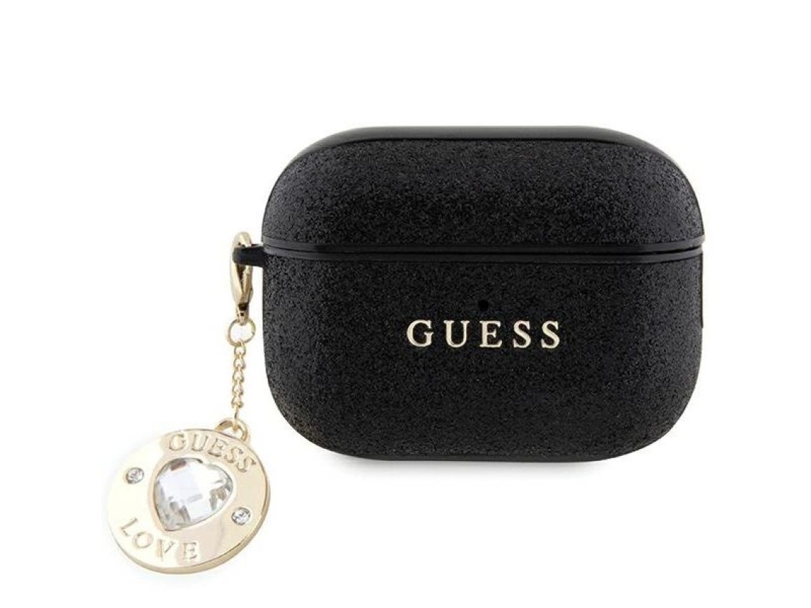 Funda Guess GUAP2PGEHCDK para AirPods Pro 2 - negra con dije fijo de corazón brillante y diamante