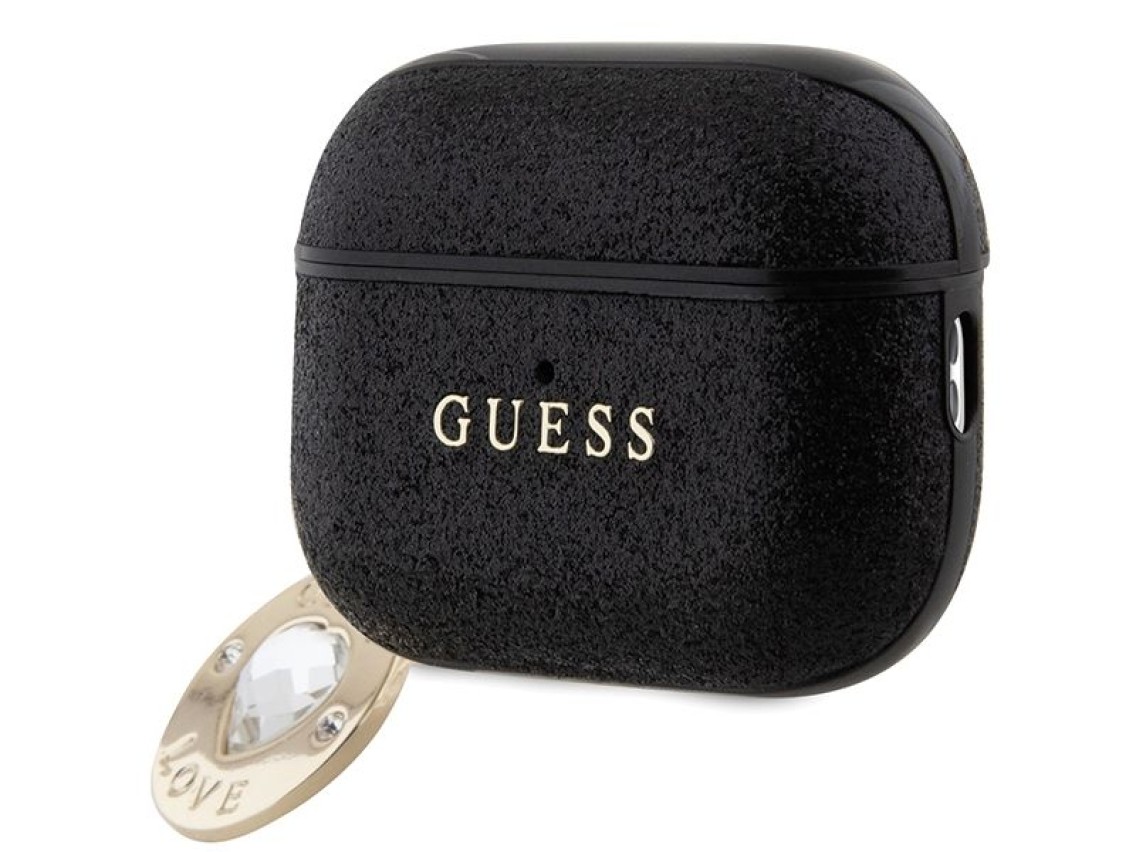 Funda Guess GUAP2PGEHCDK para AirPods Pro 2 - negra con dije fijo de corazón brillante y diamante
