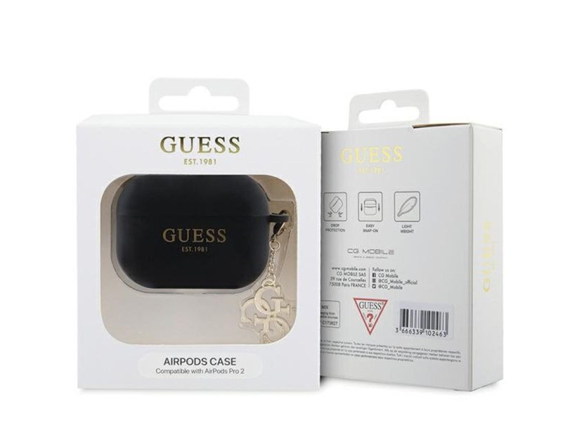 Capa Guess GUAP2LECG4K para AirPods Pro 2 - Pingente triangular de silicone líquido preto com glitte