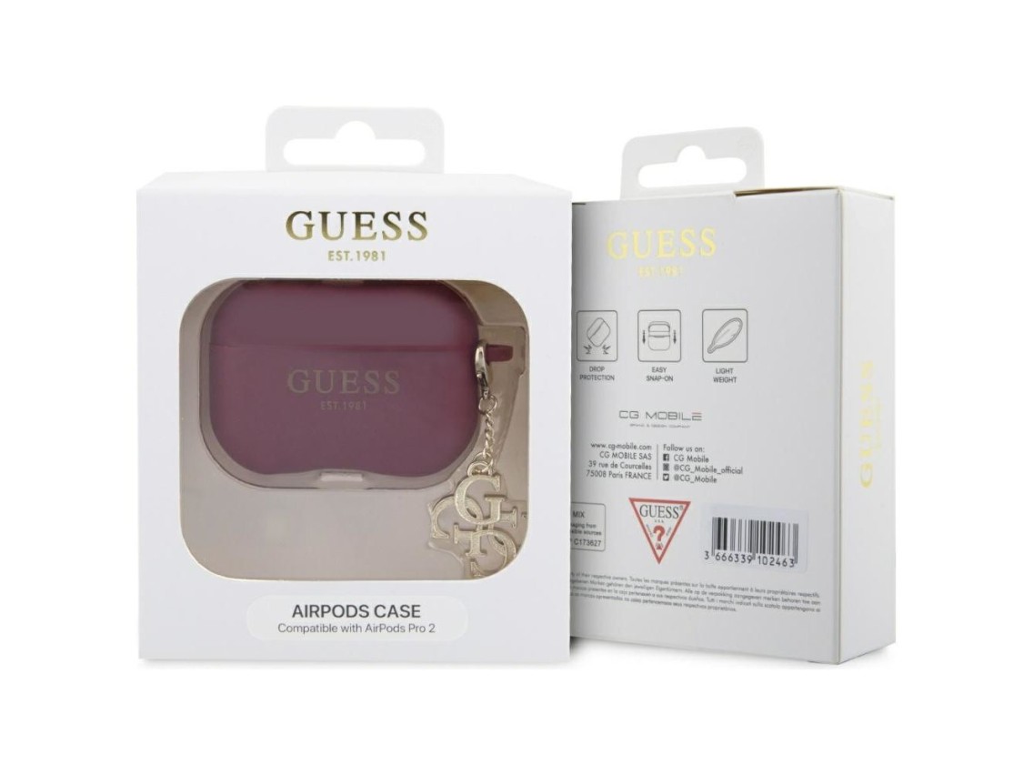 Funda Guess GUAP2LECG4M para AirPods Pro 2, color morado/magenta, de silicona líquida con purpurina