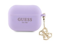 Capa Guess GUAP2LECG4U para AirPods Pro 2 - Pingente triangular de silicone líquido roxo com glitter Capa Guess GUAP2LECG4U para AirPods Pro 2 - Pingente triangular de silicone líquido roxo com glitter