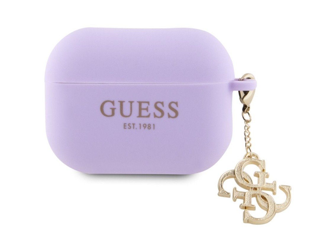 Capa Guess GUAP2LECG4U para AirPods Pro 2 - Pingente triangular de silicone líquido roxo com glitter