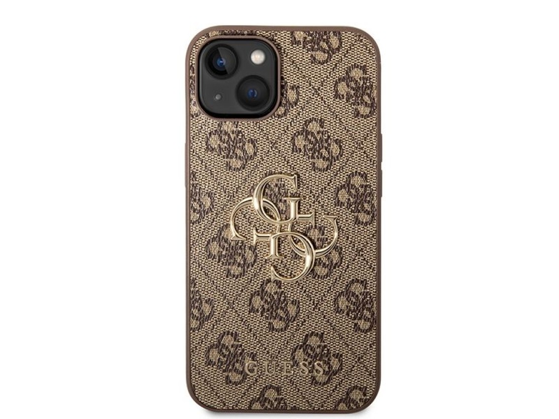 Capa r�gida marrom/marrom Guess GUHCP15S4GMGBR para iPhone 15 de 6,1 polegadas com logo grande em me