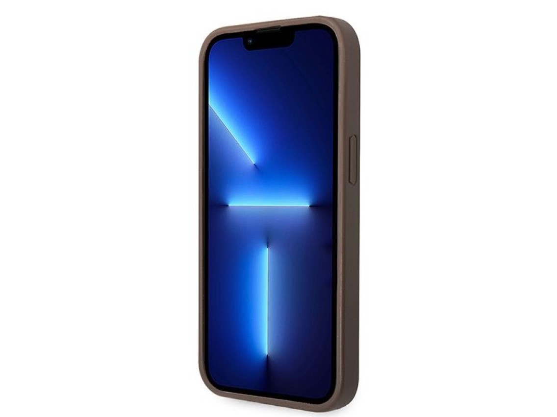 Capa r�gida marrom/marrom Guess GUHCP15S4GMGBR para iPhone 15 de 6,1 polegadas com logo grande em me
