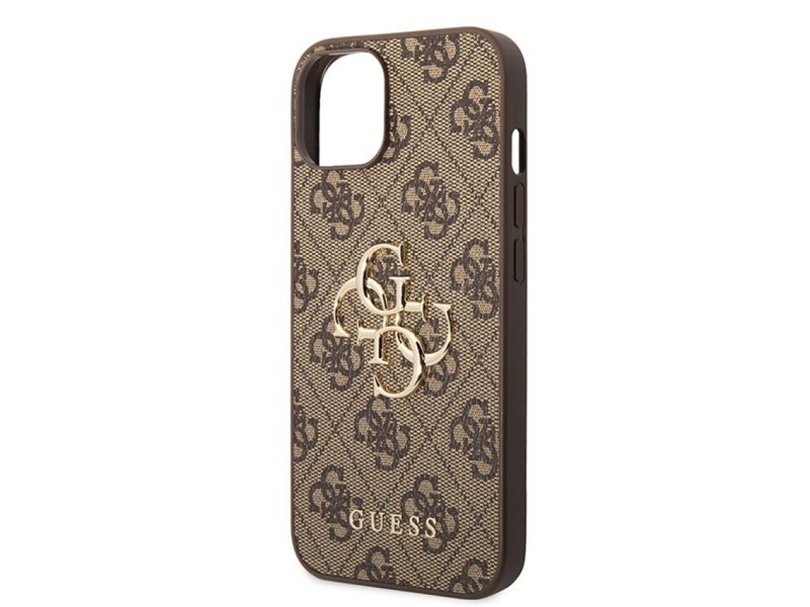 Capa r�gida marrom/marrom Guess GUHCP15S4GMGBR para iPhone 15 de 6,1 polegadas com logo grande em me