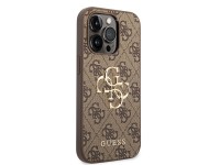 Capa rígida marrom/marrom Guess GUHCP15L4GMGBR para iPhone 15 Pro de 6,1" com logo grande em metal e Capa rígida marrom/marrom Guess GUHCP15L4GMGBR para iPhone 15 Pro de 6,1" com logo grande em metal e