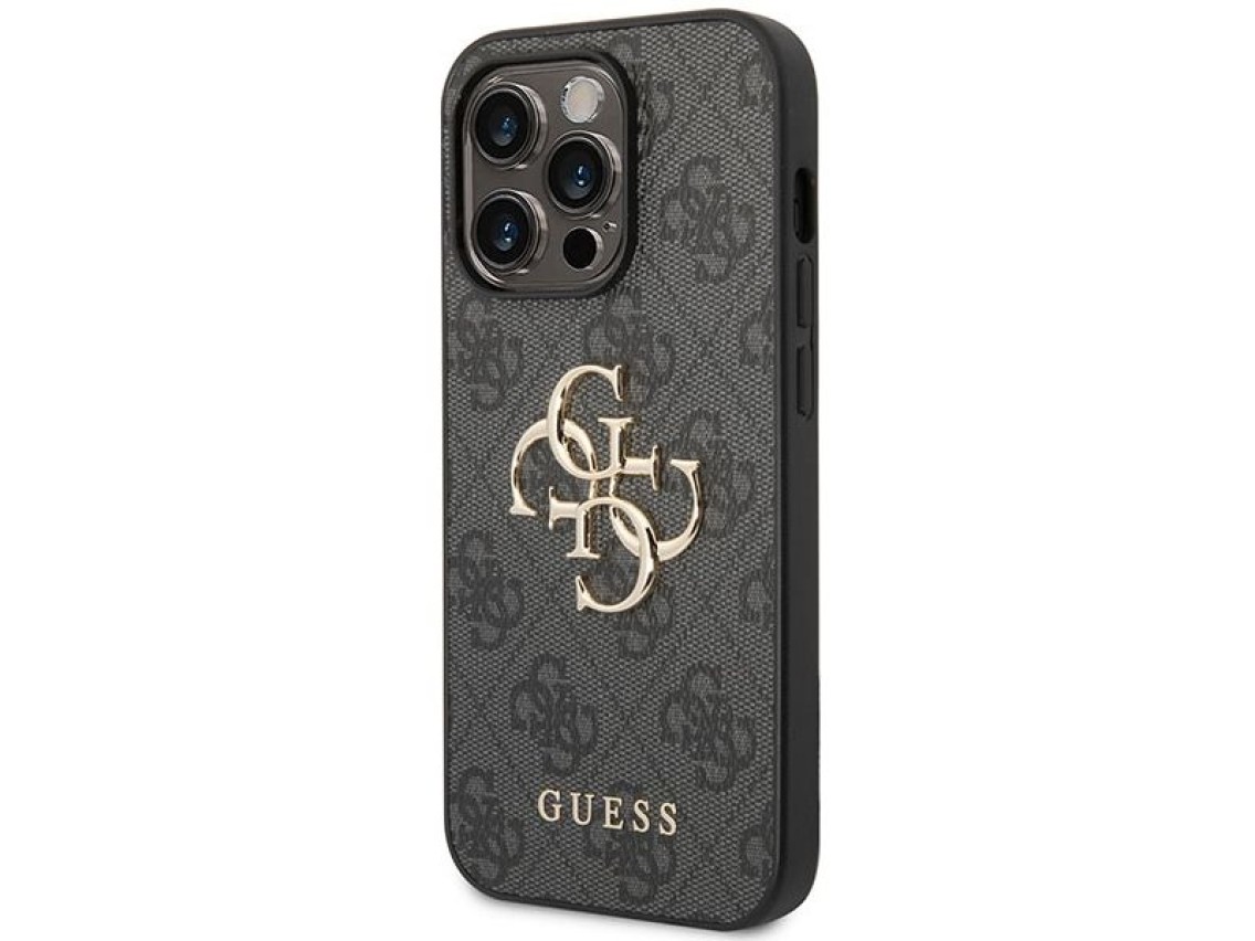 Capa rígida Guess GUHCP15L4GMGGR para iPhone 15 Pro 6.1" cinza/cinza 4G com logotipo grande em metal
