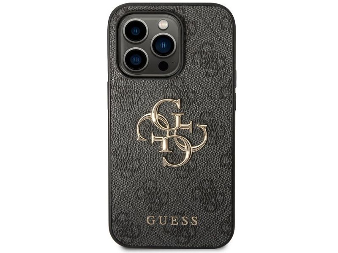 Capa rígida Guess GUHCP15L4GMGGR para iPhone 15 Pro 6.1" cinza/cinza 4G com logotipo grande em metal