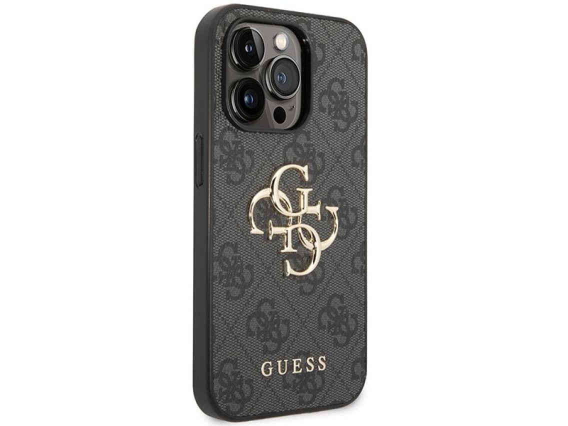 Capa rígida Guess GUHCP15L4GMGGR para iPhone 15 Pro 6.1" cinza/cinza 4G com logotipo grande em metal