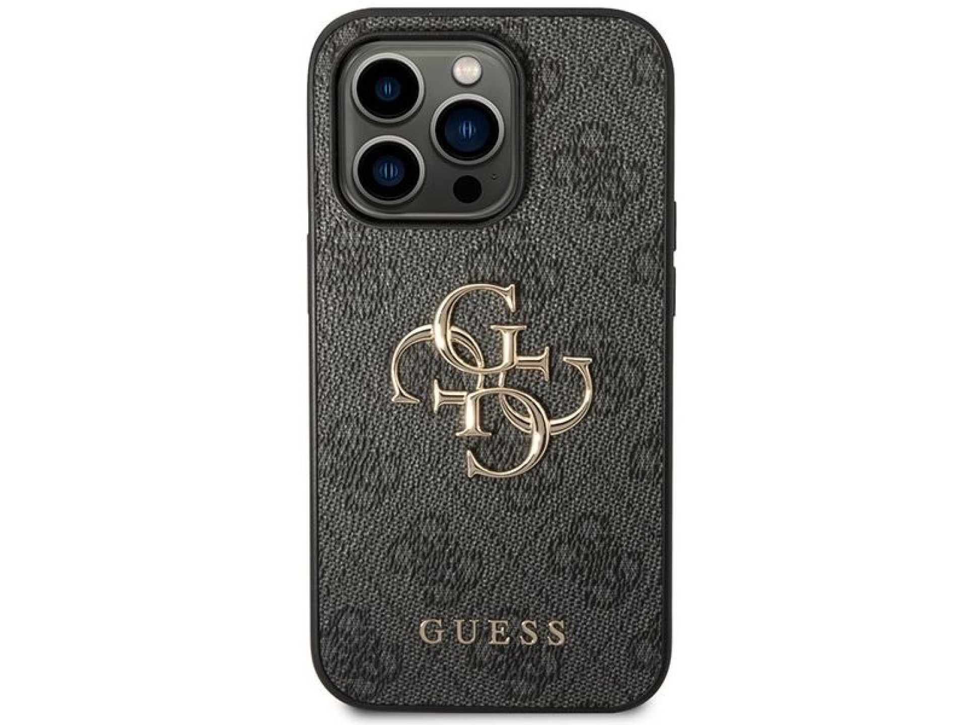 Funda Guess 4G con logo metálico grande para iPhone 15 Pro Max - gris