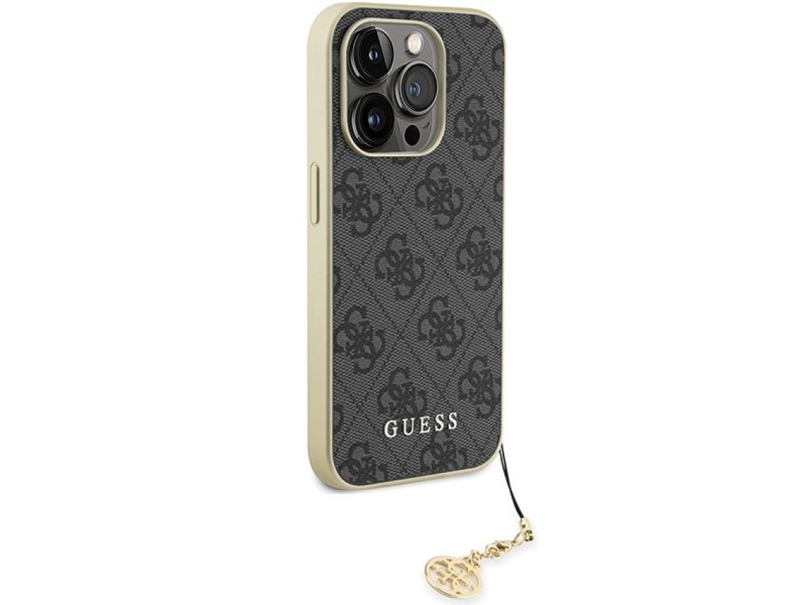 Guess GUHCP15LGF4GGR iPhone 15 Pro 6.1" capa rígida cinza/cinza Coleção 4G Charms