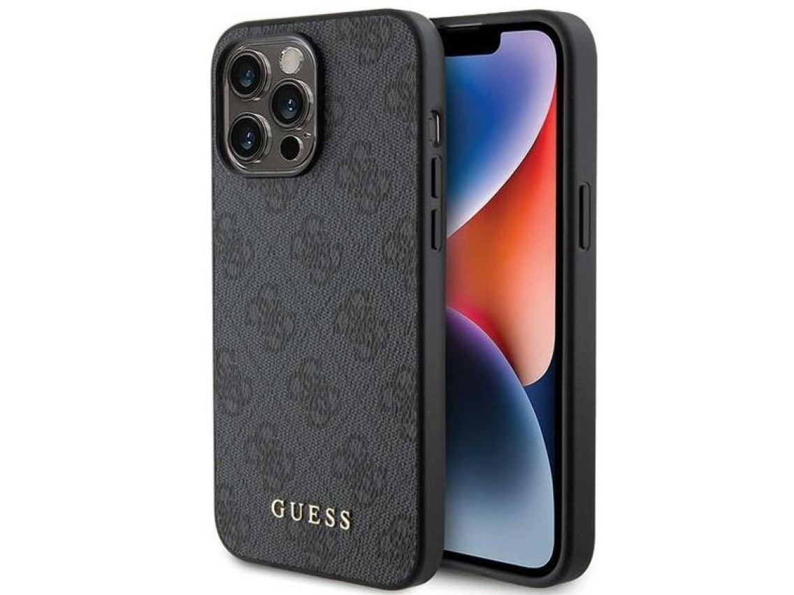 Guess 4G Metal Gold Logo iPhone 15 Pro Max Case - Gray