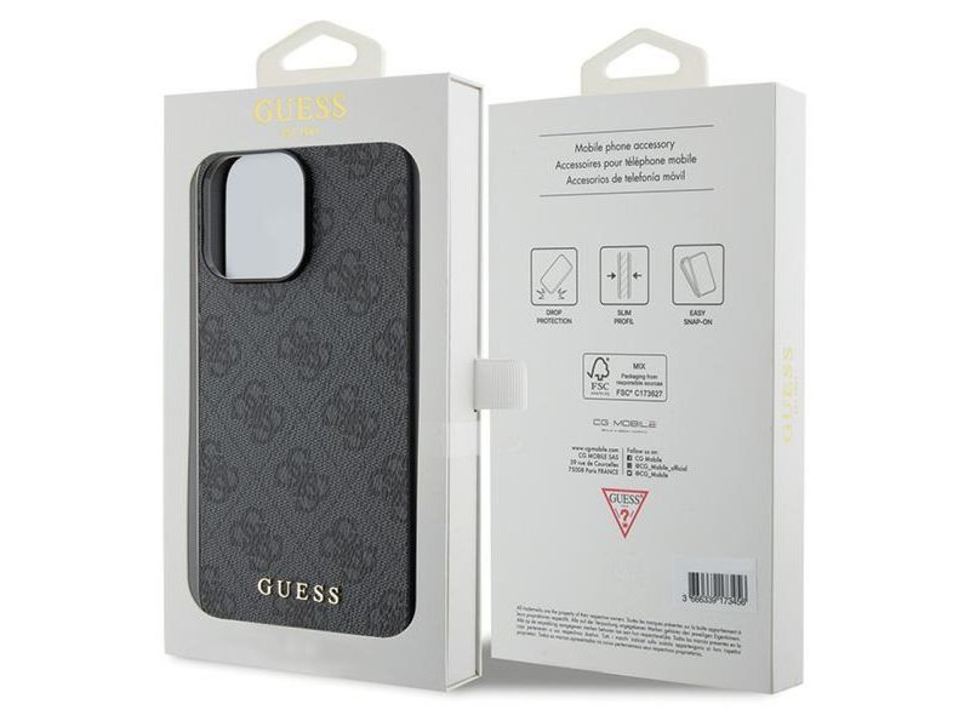 Guess 4G Metal Gold Logo iPhone 15 Pro Max Case - Gray