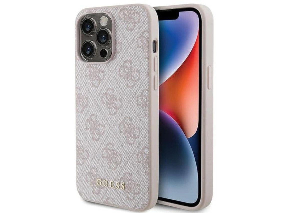 Capa Guess 4G Metal com Logo Dourado para iPhone 15 Pro Max - rosa