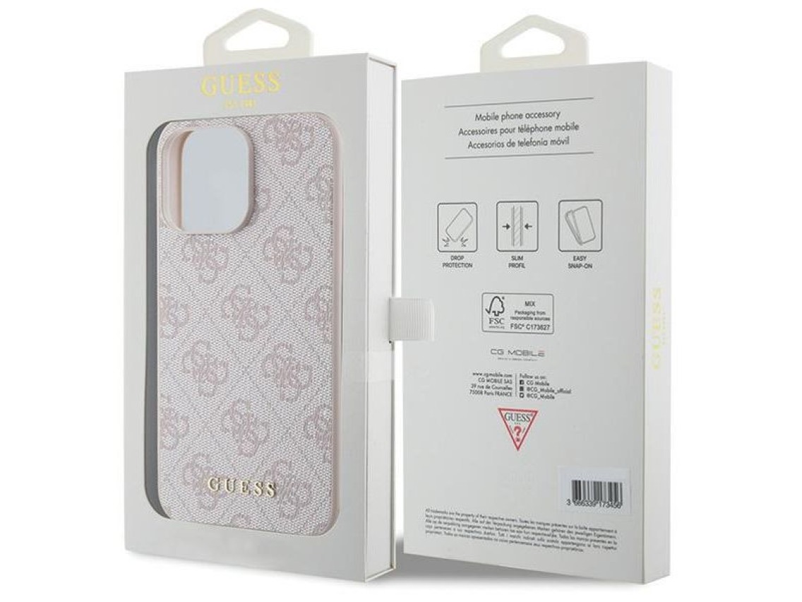 Capa Guess 4G Metal com Logo Dourado para iPhone 15 Pro Max - rosa