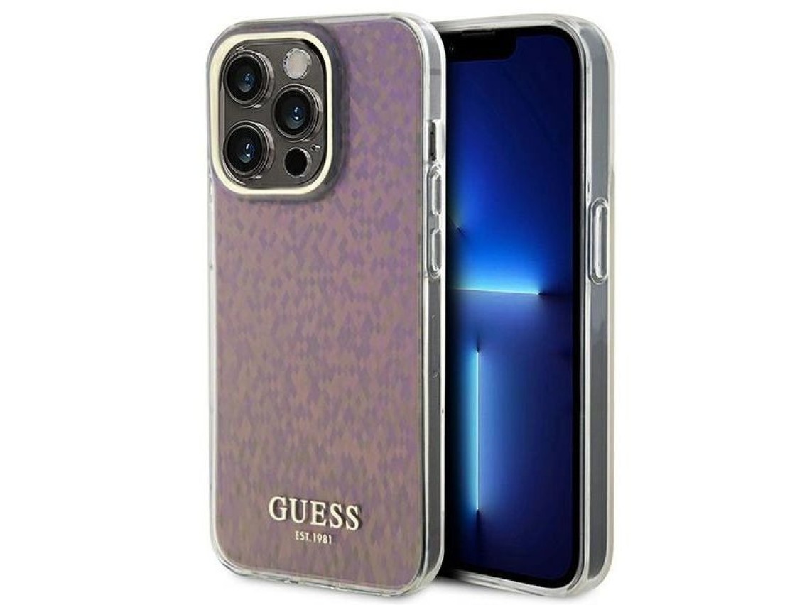 Capa rígida rosa/rosa Guess GUHCP15LHDECMP para iPhone 15 Pro 6.1" com espelho facetado e efeito iri