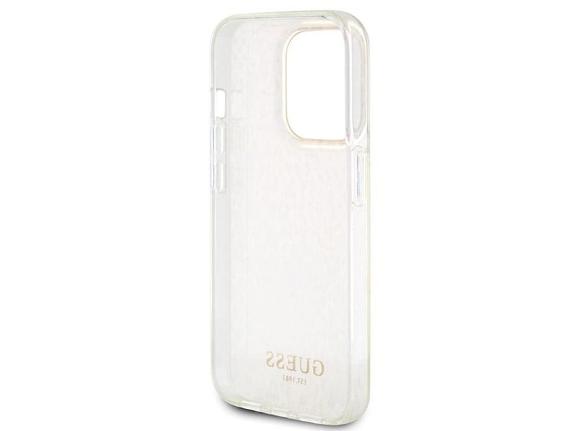 Capa rígida rosa/rosa Guess GUHCP15LHDECMP para iPhone 15 Pro 6.1" com espelho facetado e efeito iri